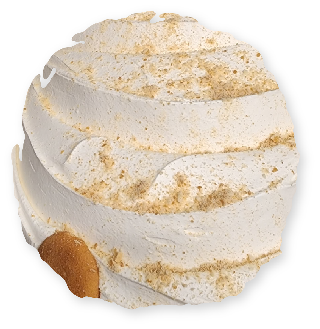 Banana cream pie ice cream, swirled white with crumbled cookie topping and a Nilla wafer.