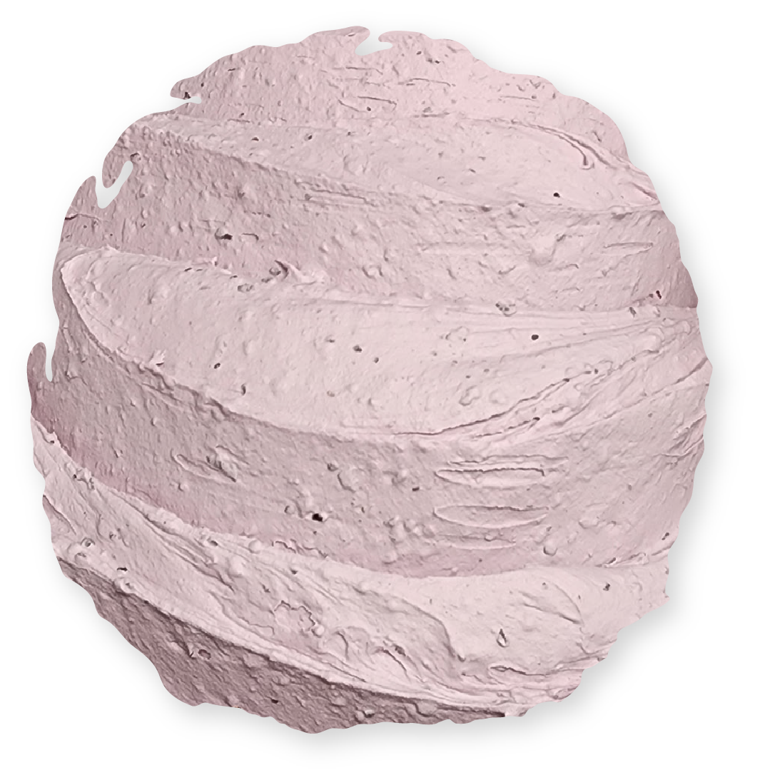 Swirled, textured, pale pink frosting on a white background.
