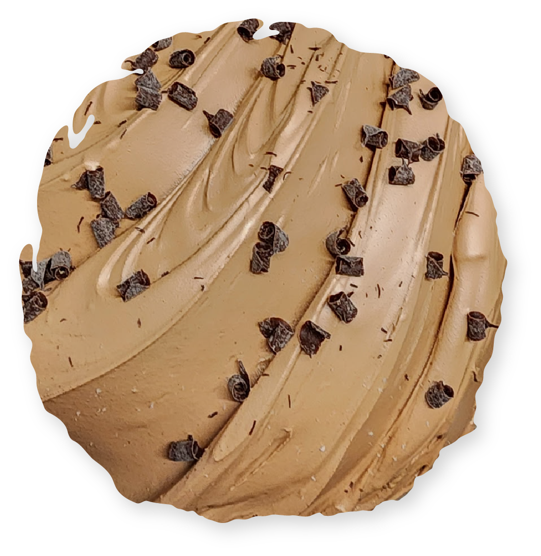 Chocolate frosted cookie with dark chocolate chip sprinkles.
