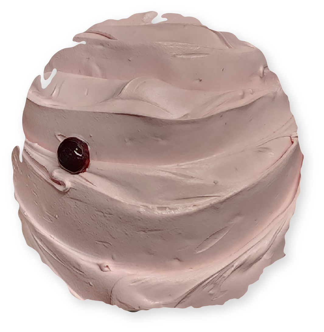 Pink frosted cupcake with a cherry.