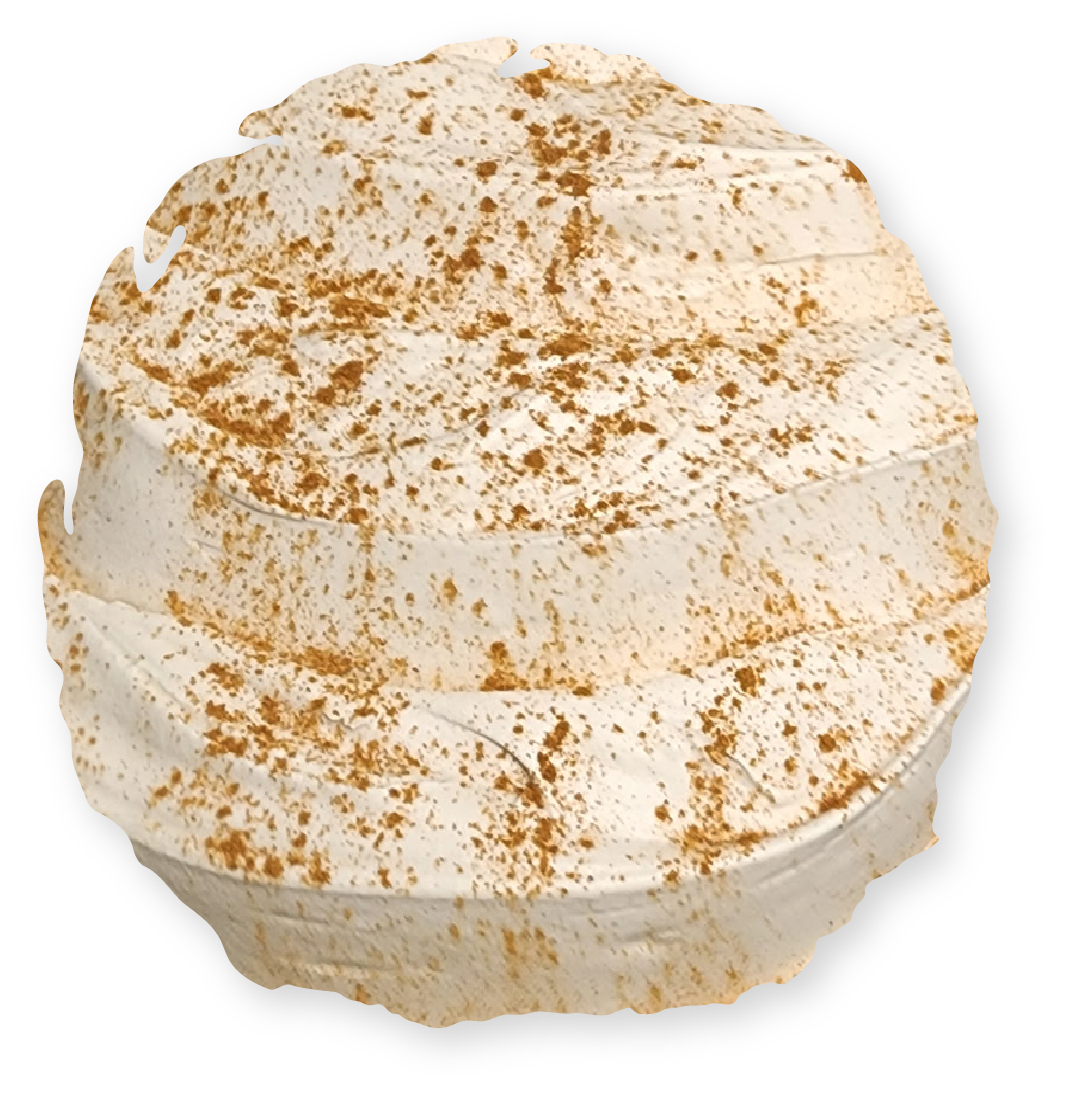 Whipped cream dollop dusted with cinnamon, close-up view.