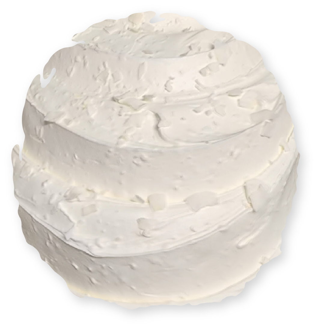 Creamy white frosting, swirled and layered.