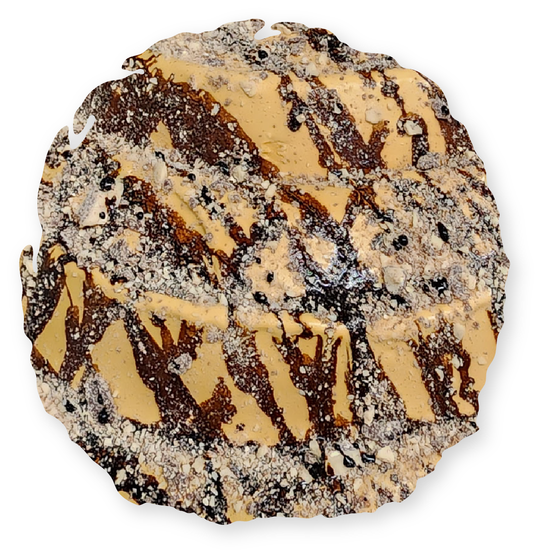 Brown and tan rock with zig-zag patterns and speckled edges.