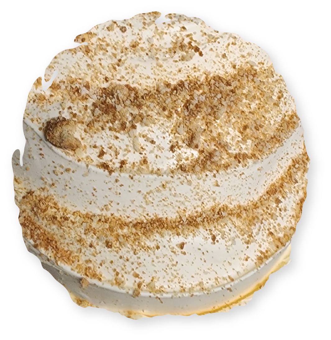 Banana pudding sandwich cookie with layered cream and crumbs.