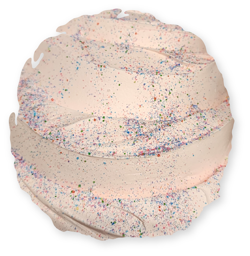 Scoop of vanilla ice cream with colorful sprinkles.