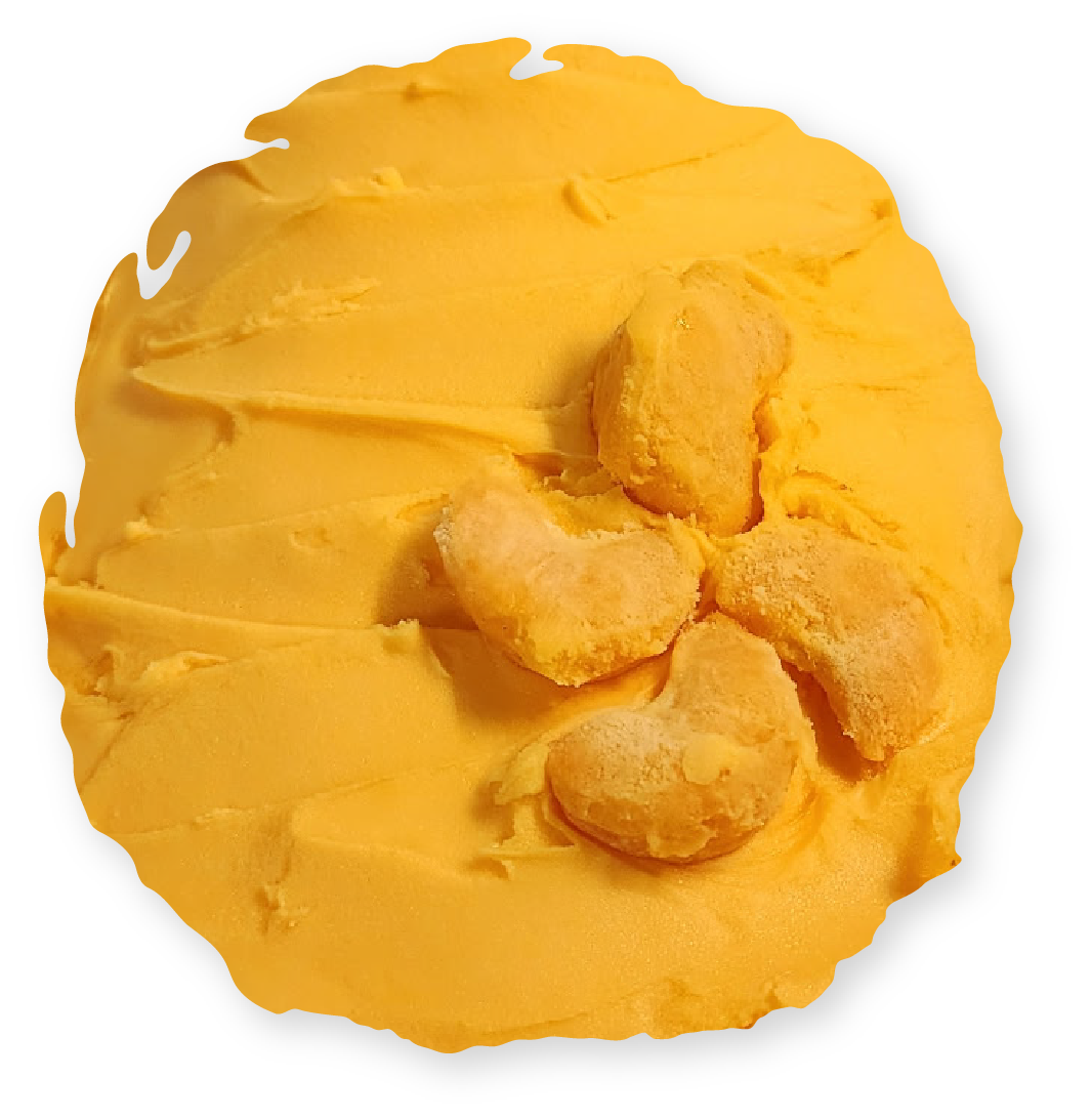 Yellow frosted donut with cashew pieces.