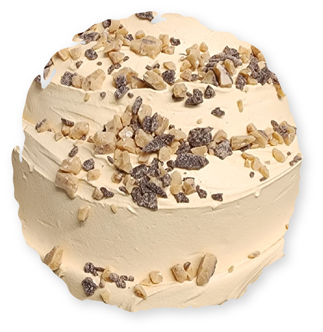 Vanilla ice cream scoop with toffee crumbles.