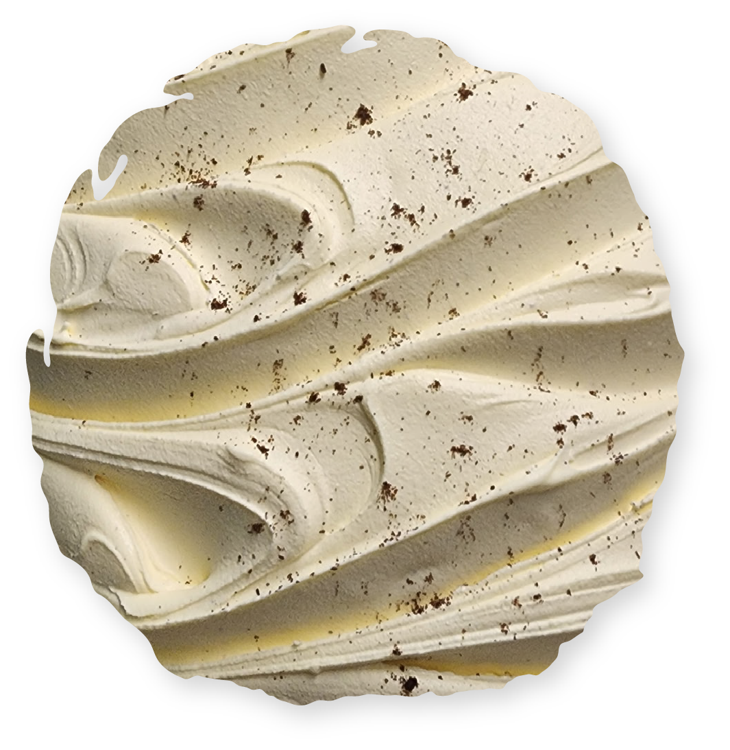 Vanilla ice cream swirl with dark flecks.