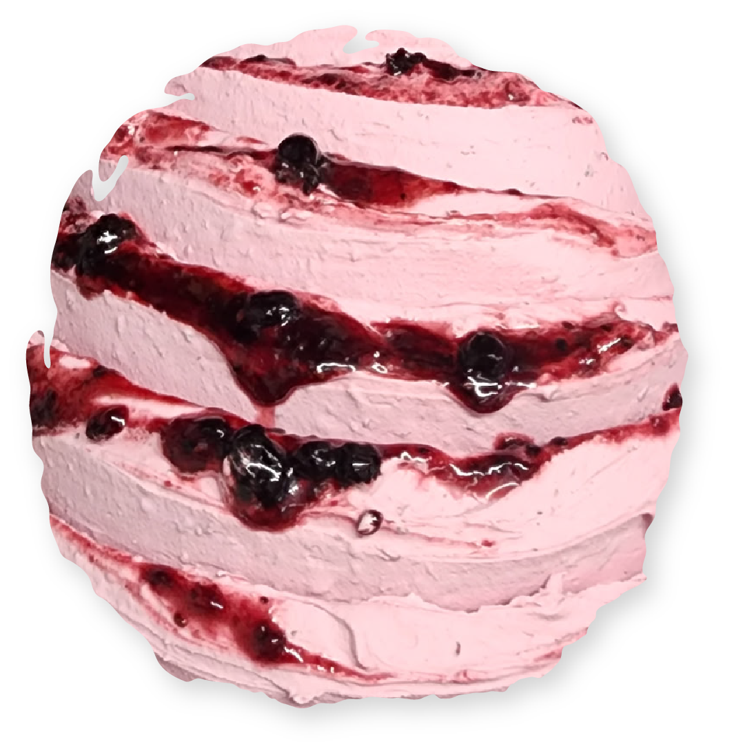 Pink ice cream swirl with berry topping.