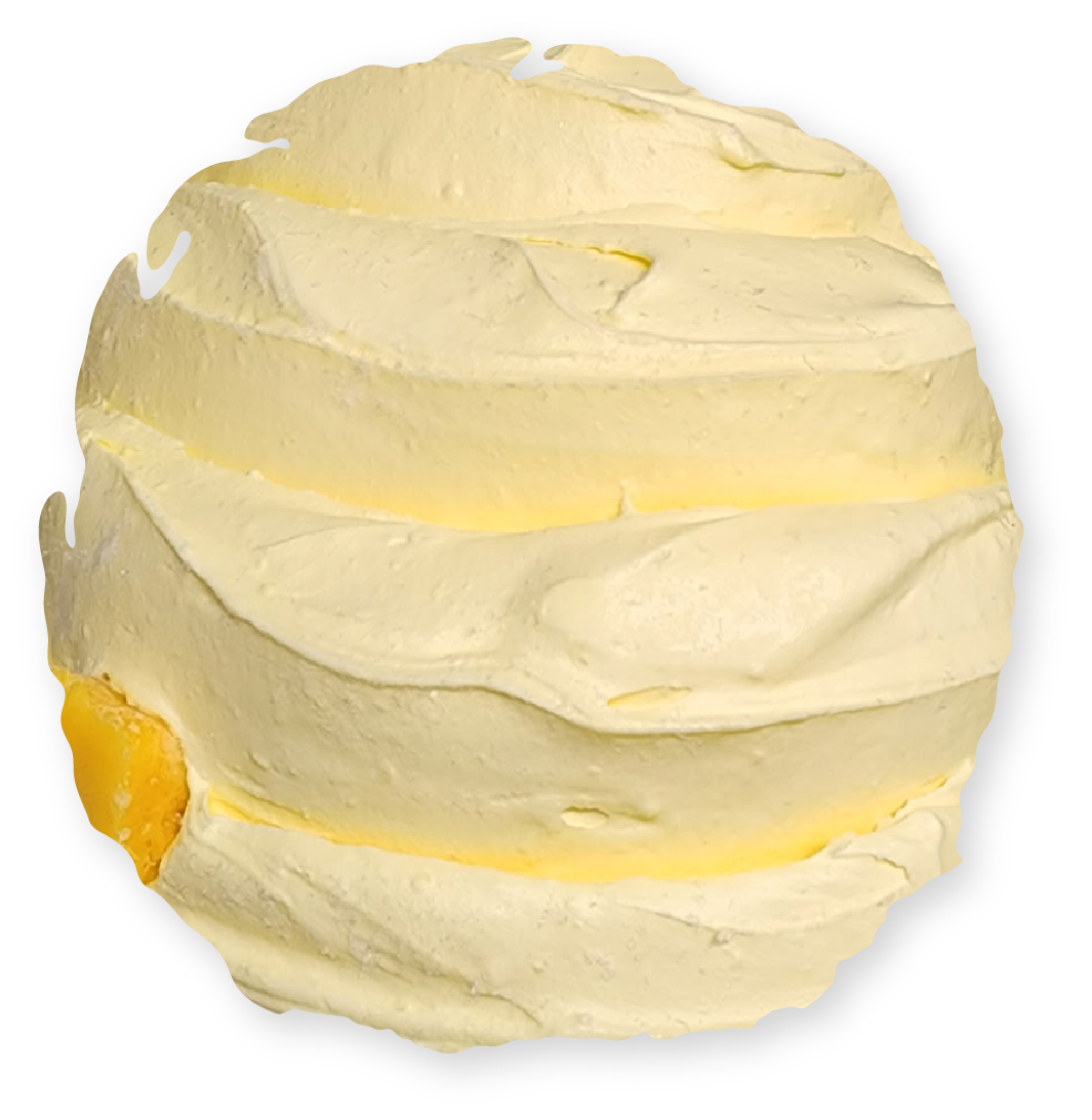 Buttercream frosting, light yellow, in a ball shape.