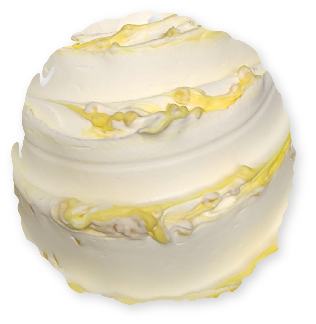 Swirled yellow and white ice cream scoop.