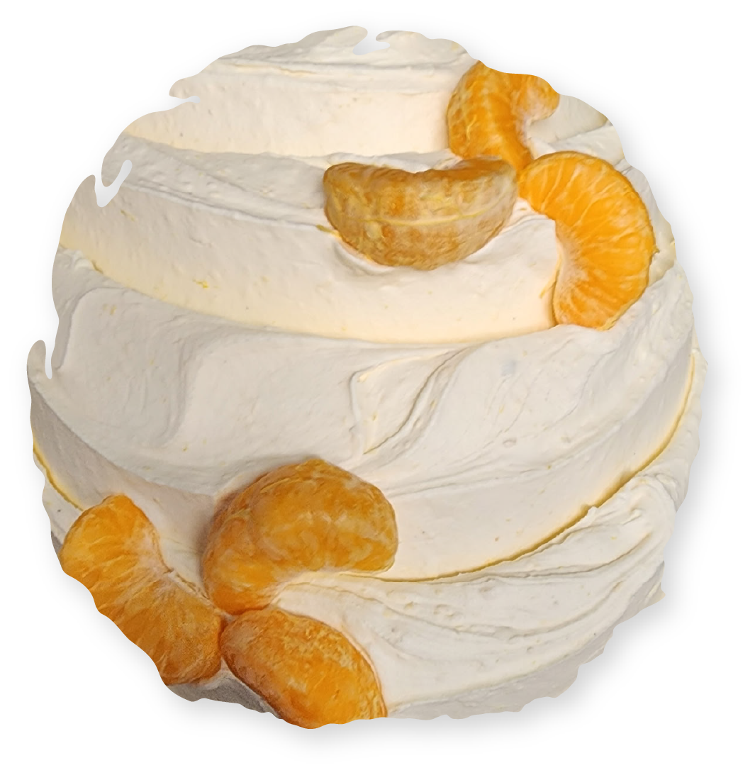 Whipped cream dessert with mandarin orange slices.