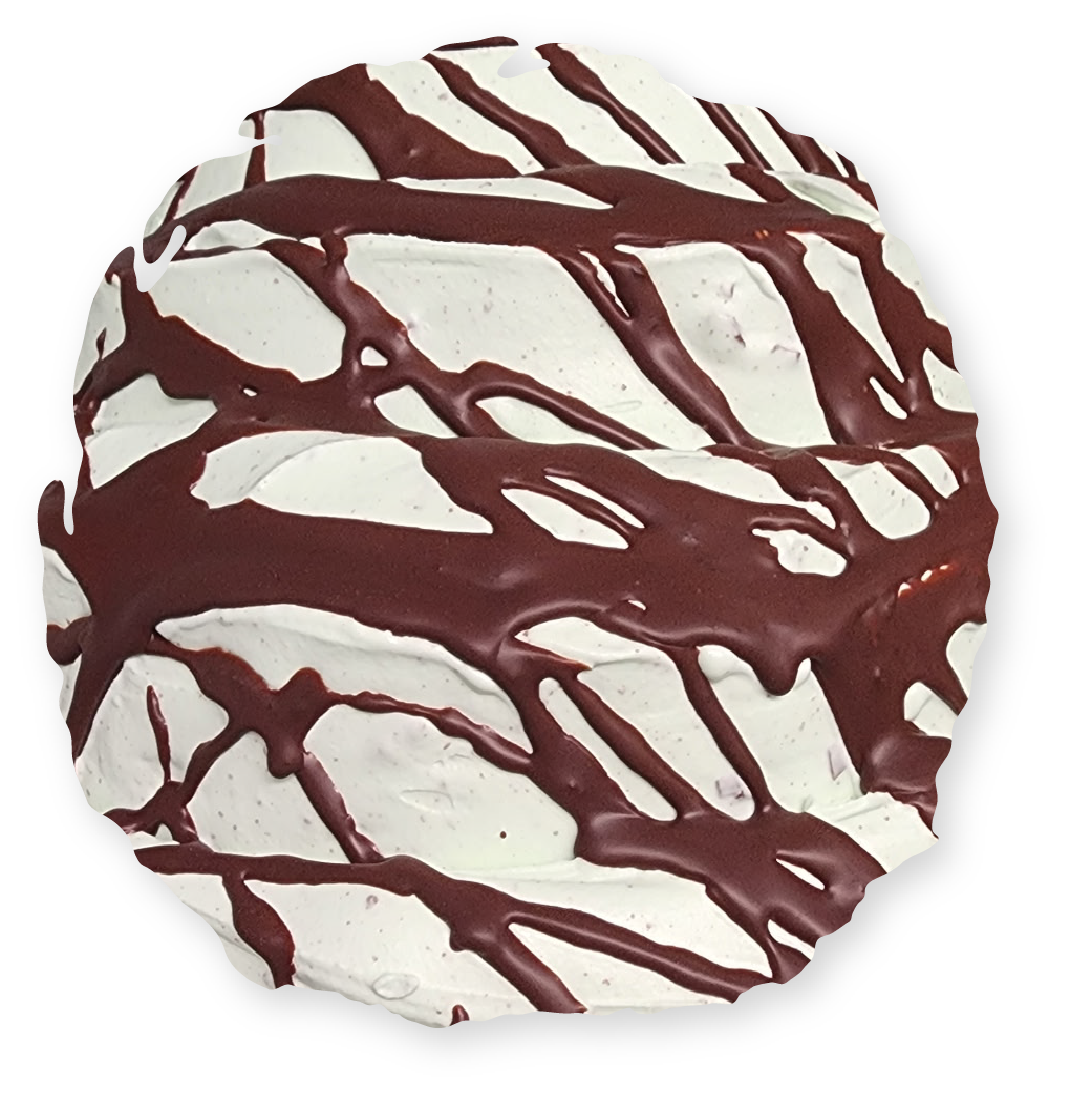 White meringue pastry drizzled with dark chocolate.