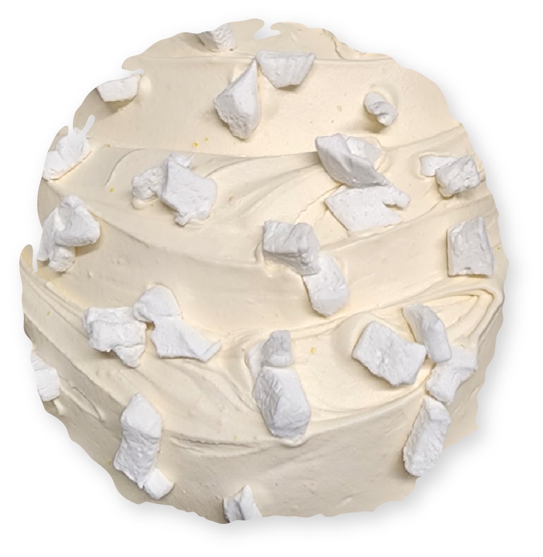 White ice cream with white rock candy pieces.