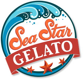 A logo for sea star gelato with waves and stars