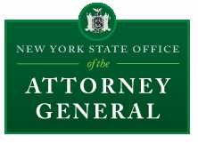 A green sign for the new york state office of the attorney general