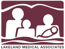 Lakeland Medical Associates logo with stylized family figures in white on maroon
