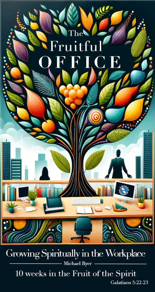 Colorful tree over an office scene with the words