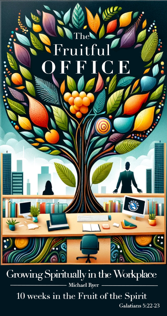Colorful tree over an office scene with the words