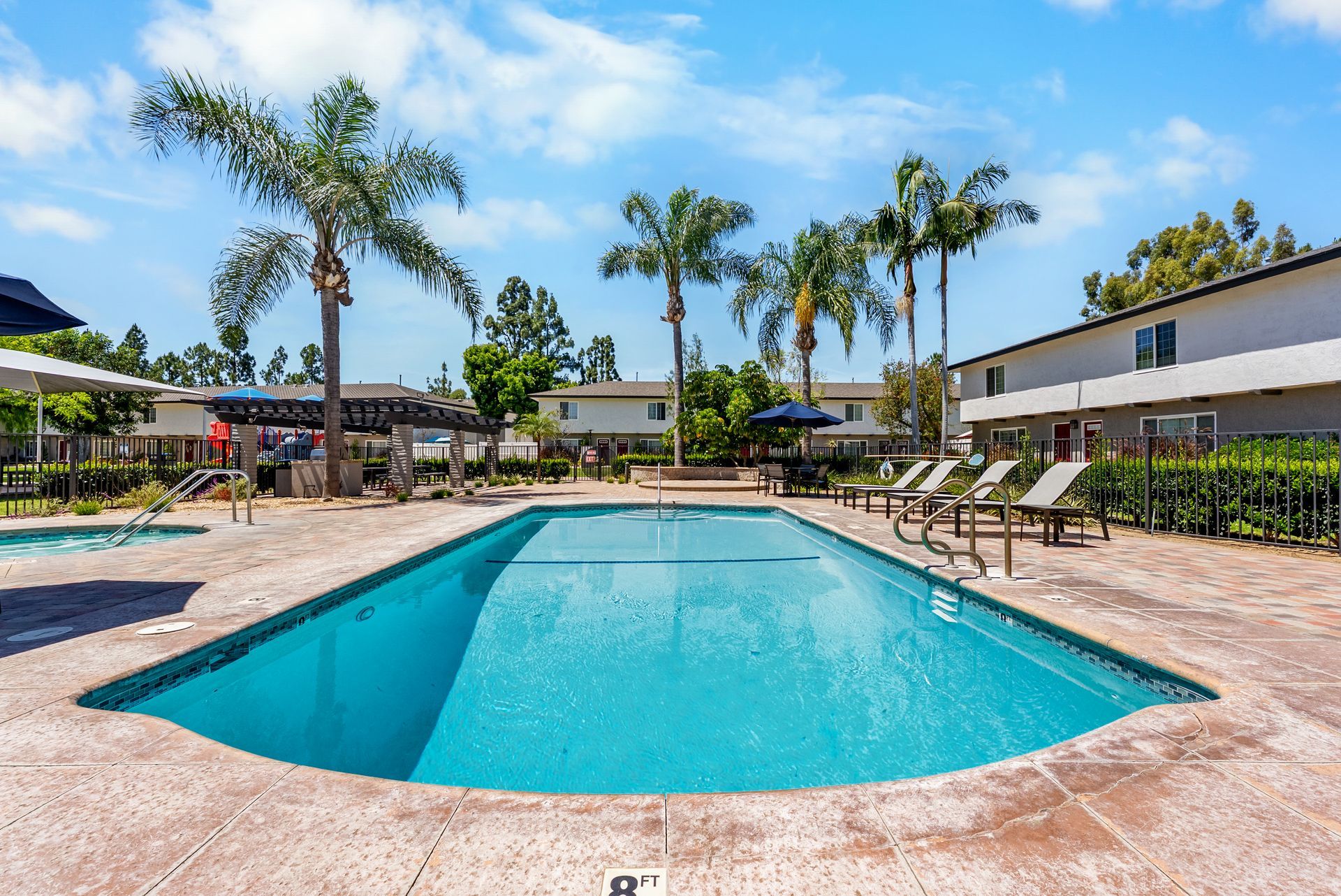 Swimming pool and lounge chairs