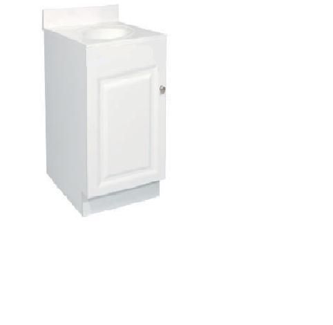 A white cabinet with a sink in it on a white background.