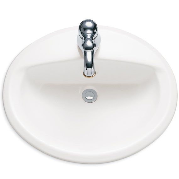 A white bathroom sink with a chrome faucet