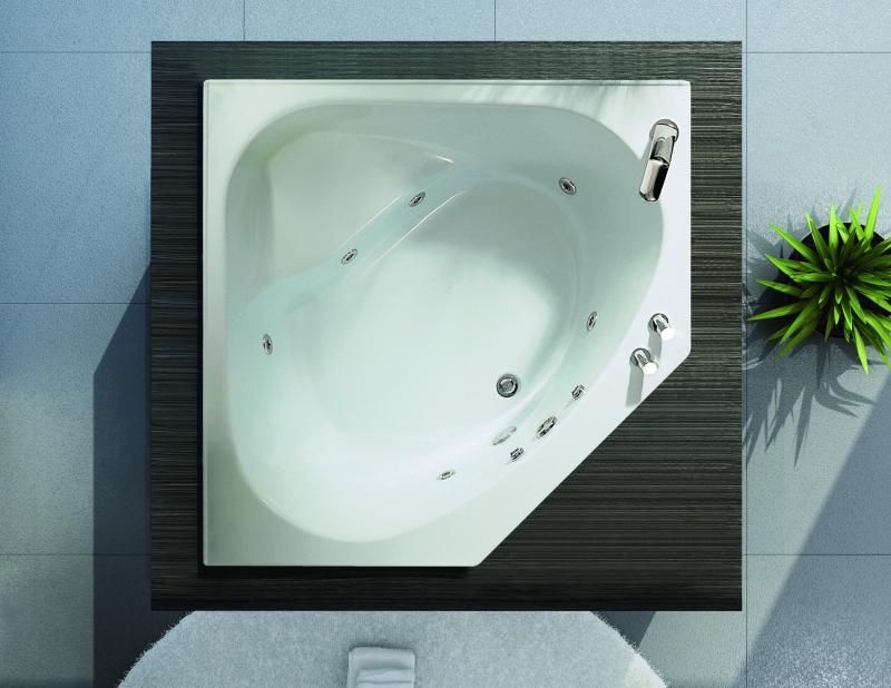 An aerial view of a bathtub in a bathroom