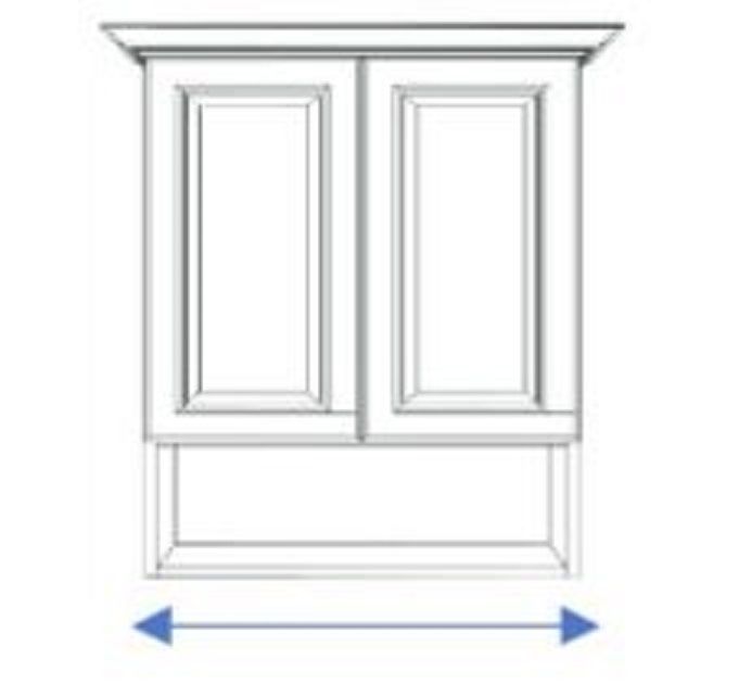 A drawing of a cabinet with two doors and arrows pointing to it.