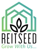 A logo featuring a gradient green house outline containing black leaves, with 