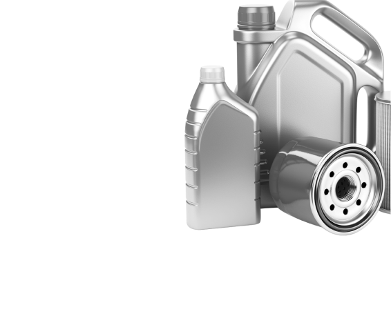 Silver oil cans and a filter. | Mike's Garage CC