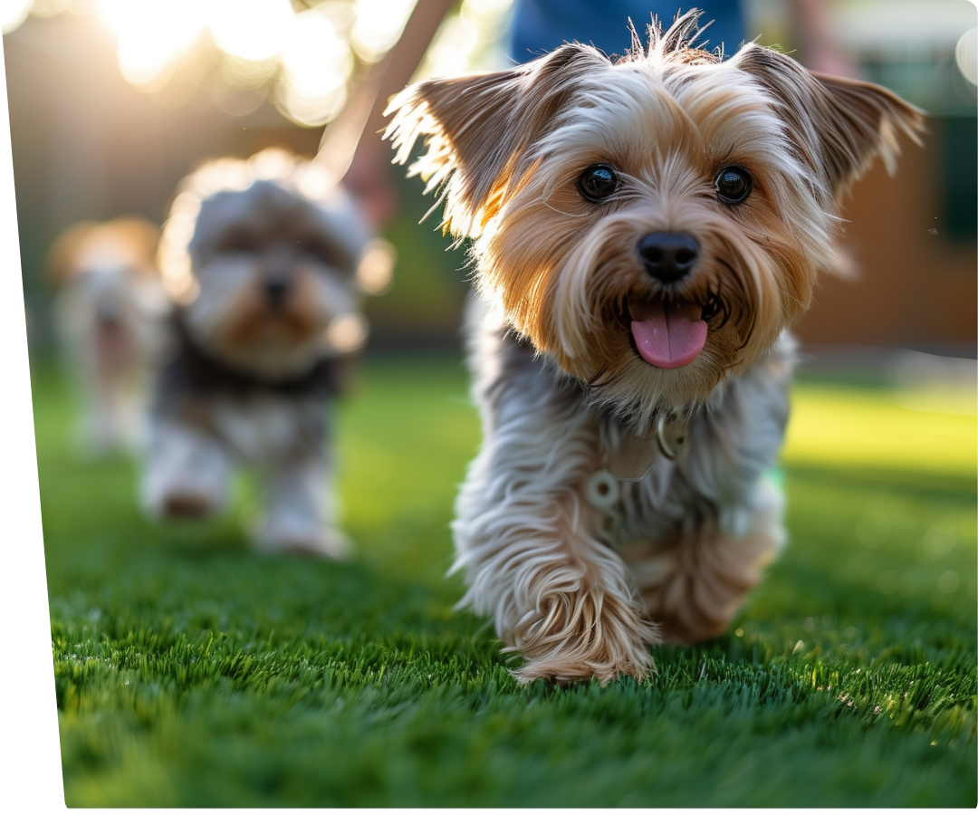 small dogs running on artificial grass for dogs