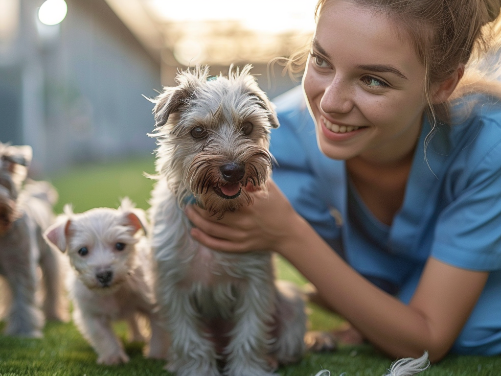A dog is running towards a purple frisbee