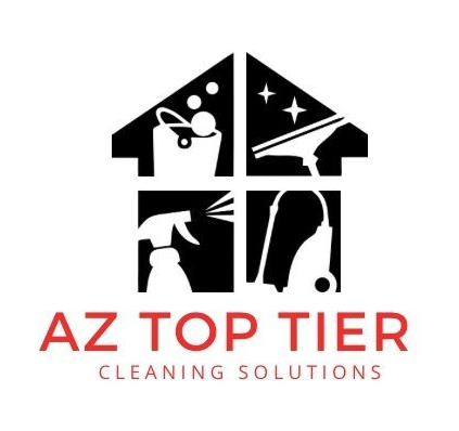Logo for AZ Top Tier Cleaning Solutions; house shape with cleaning icons.