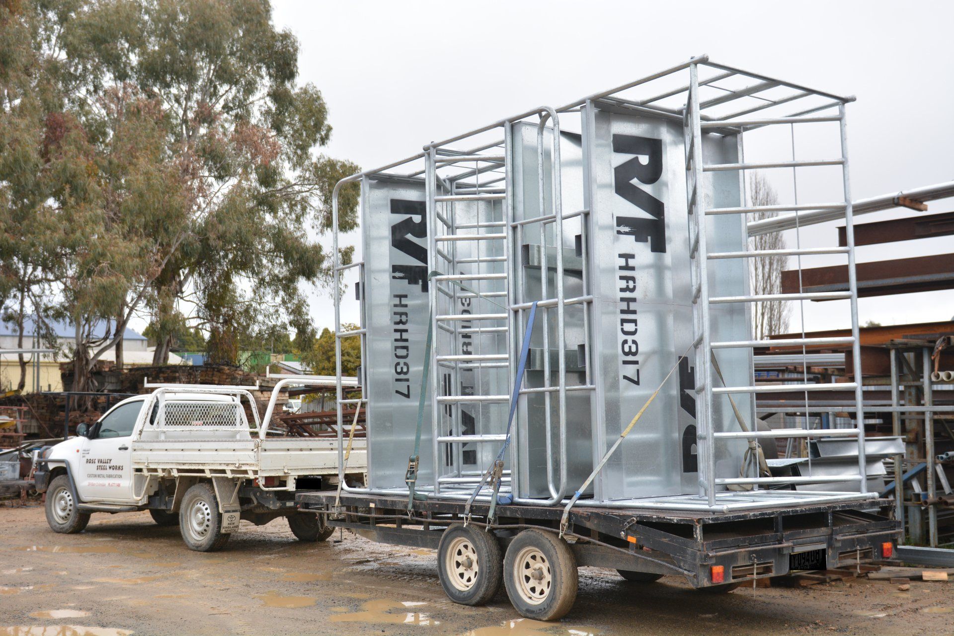 Steel feeder loaded on truck ready to go