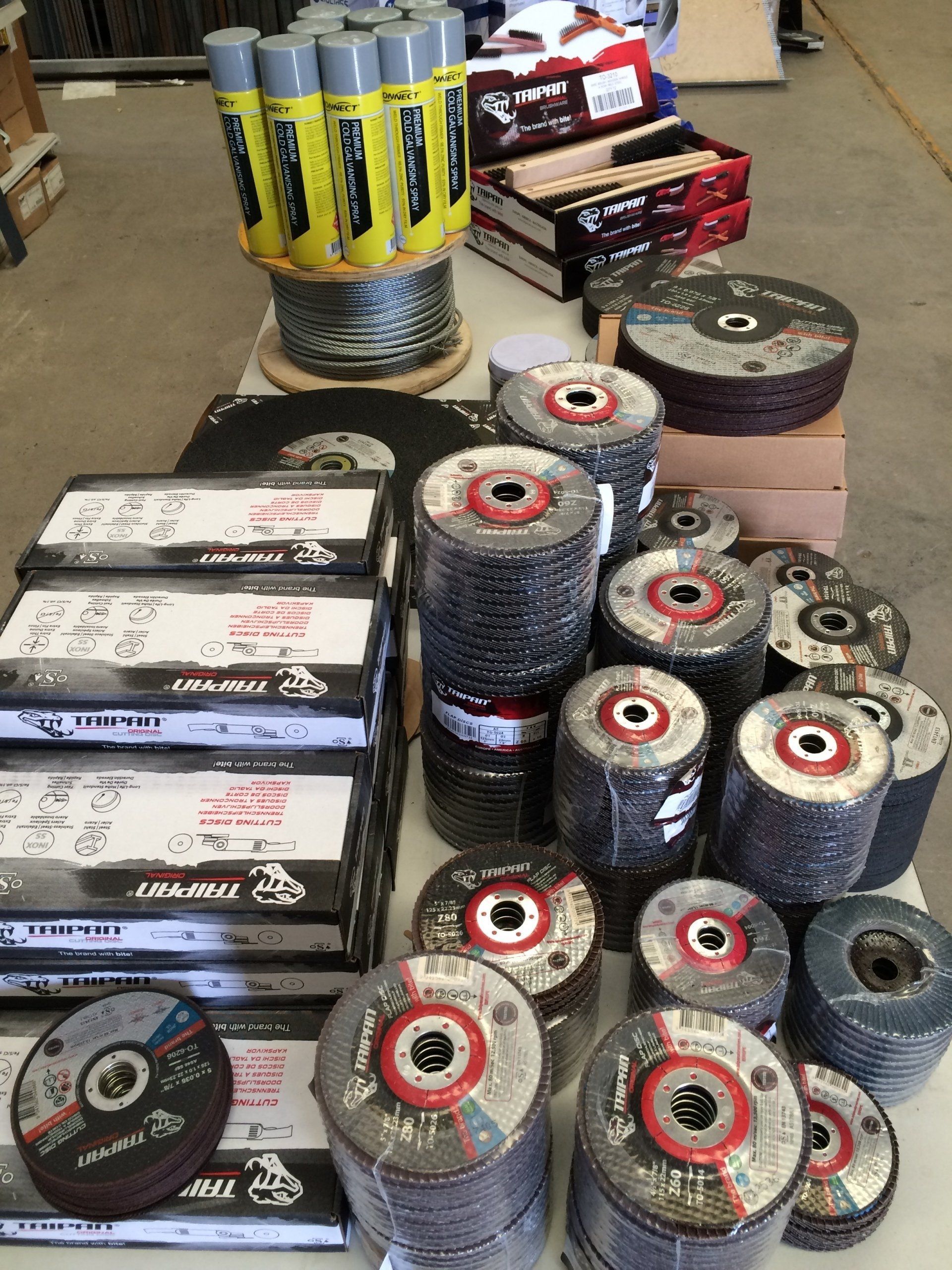 close up shot of steel tools on table in warehouse
