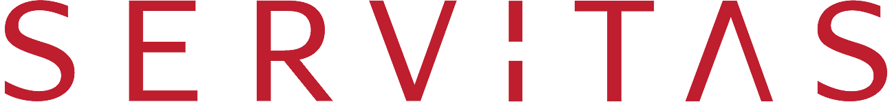 The word servitas is written in red on a white background