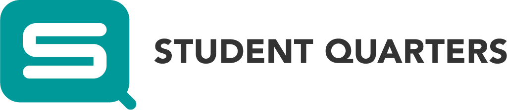 The logo for student quarters is a speech bubble with the letter s on it.