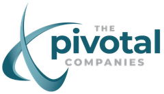 A logo for the pivotal companies with a blue swirl.