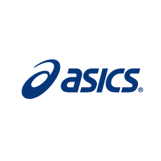 The asics logo is blue and white on a white background.