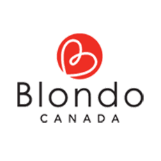A logo for blondo canada with a red heart in the middle