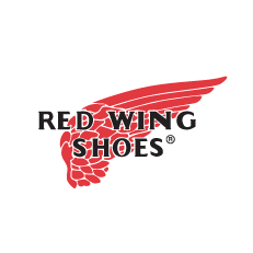 A red wing shoes logo with a red wing on a white background.