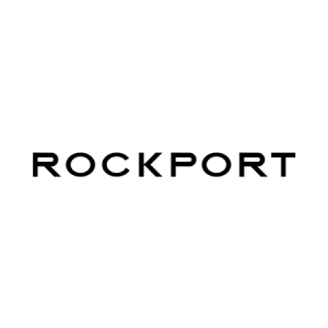 A black and white logo for rockport on a white background.