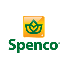 A yellow and green logo for spenco with a flower on it