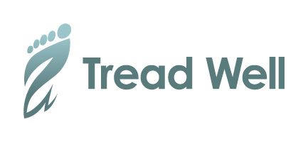 A logo for Tread Well featuring a stylized, teal foot icon next to the company name in dark teal text.