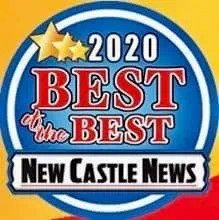 2020 Best of the Best award from the New Castle News, blue circle with stars and red lettering.