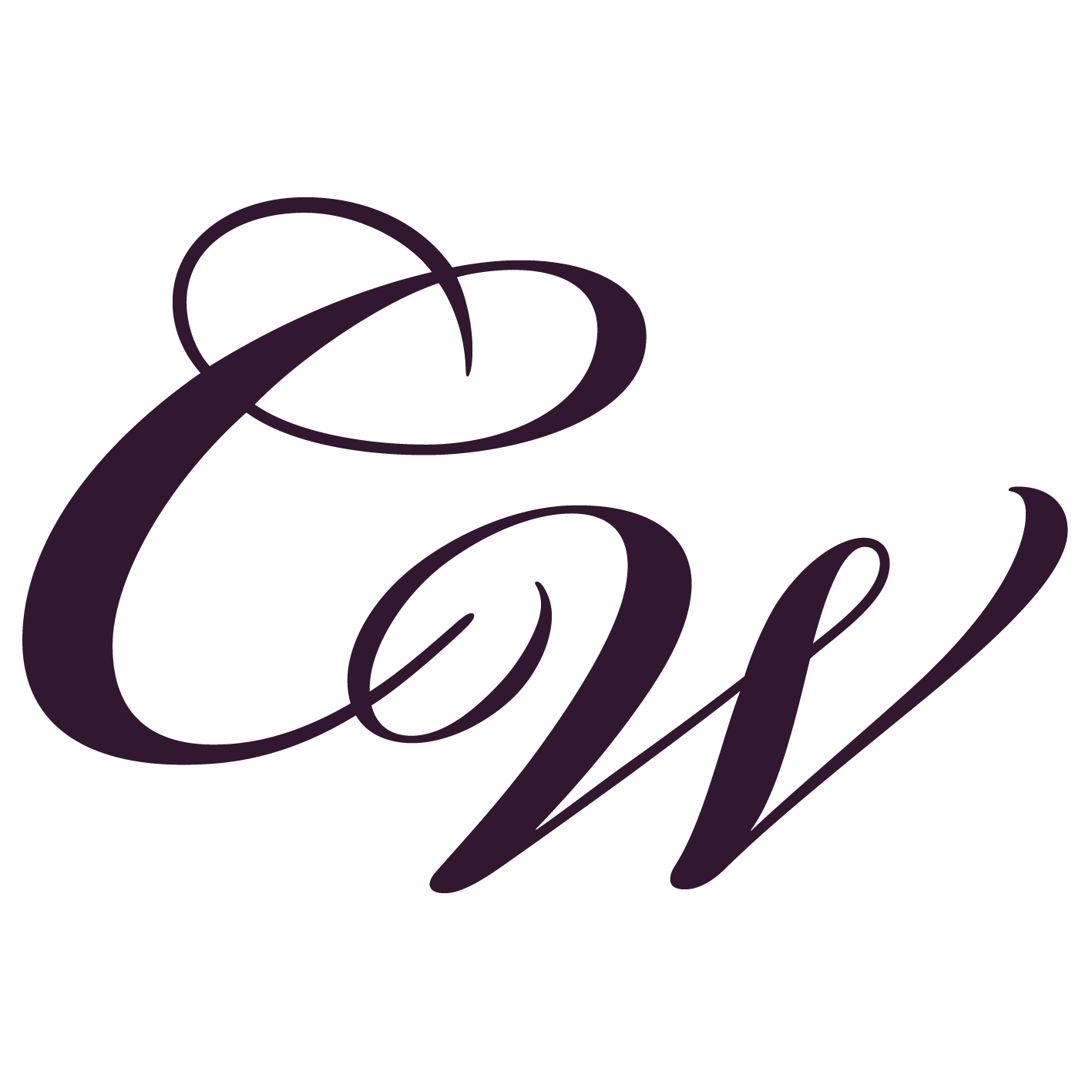 The letter w is in a fancy font on a white background.