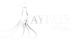 The logo for mayfair bride is a drawing of a woman in a wedding dress.