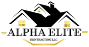 Logo for Alpha Elite Contracting LLC featuring a black house illustration with gold windows, centered text, and gold accents.