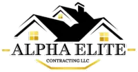 Logo for Alpha Elite Contracting LLC featuring a black house illustration with gold windows, centered text, and gold accents.