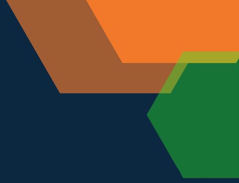 ein blauer Hintergrund mit orangefarbenen und grünen Dreiecken